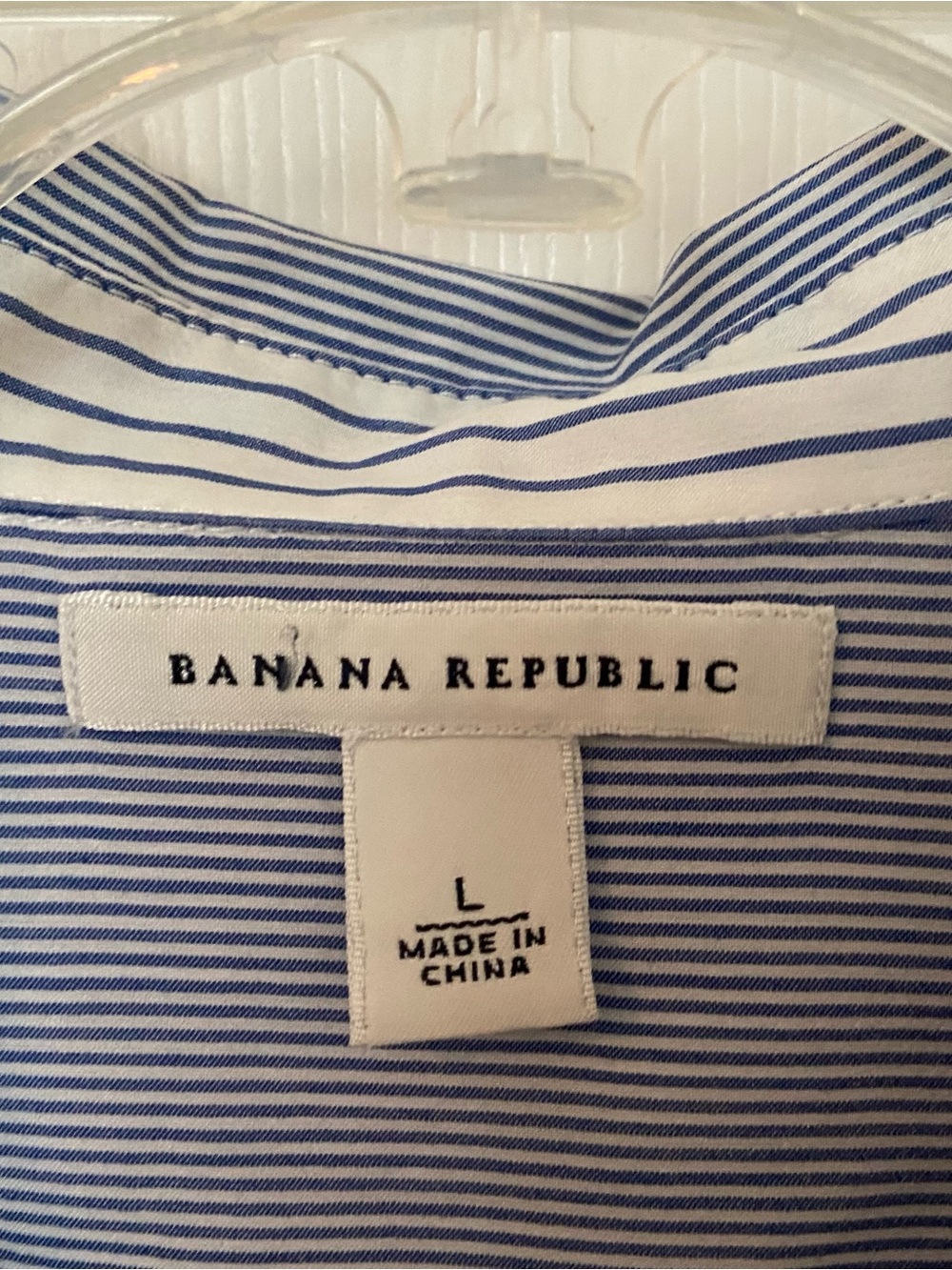 Banana Republic Blue White Pinstripe Cotton Silk Button Front Shirt Large - Picture 3 of 8